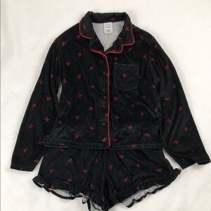 Art Class Black Bows Print Velour Pajama Set (K1)